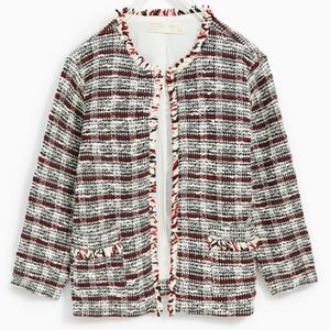 Zara girls tweed collarless blazer jacket